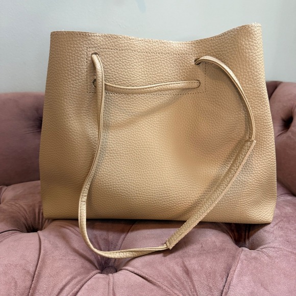 Tan Faux Leather Tote Bag, Minimalist Satchel, Lightweight Shoulder Bag - Picture 3 of 11